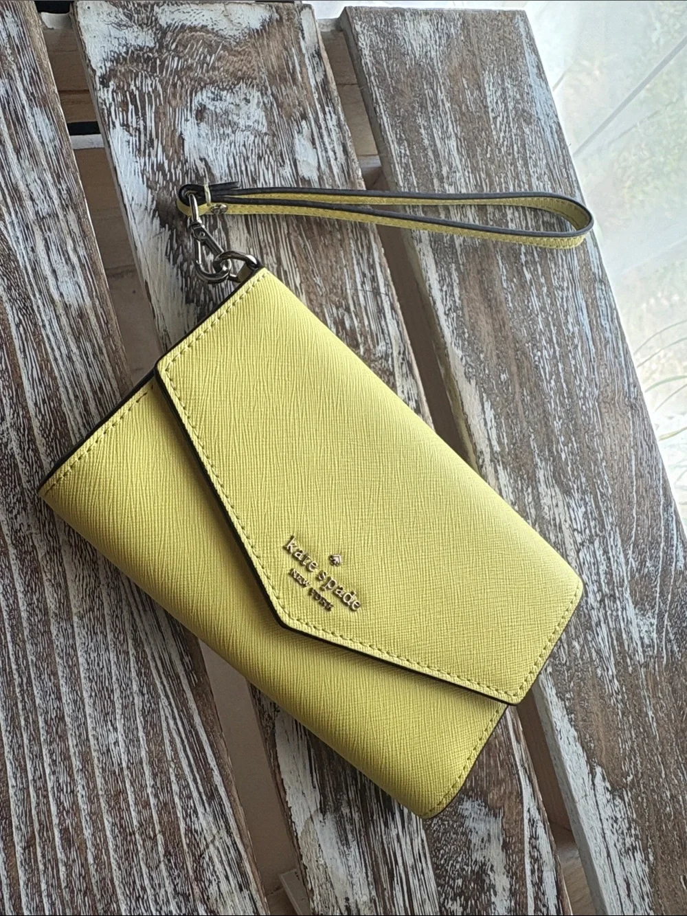 kate spade yellow saffiano wristlet phone case wallet